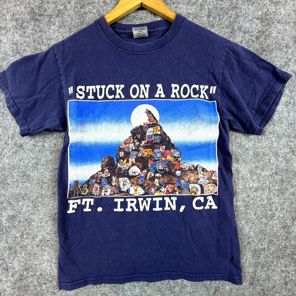 Vintage Stuck On A Rock Ft. Irwin CA Soffe T-Shirt Unisex Small Navy Blue Cotton